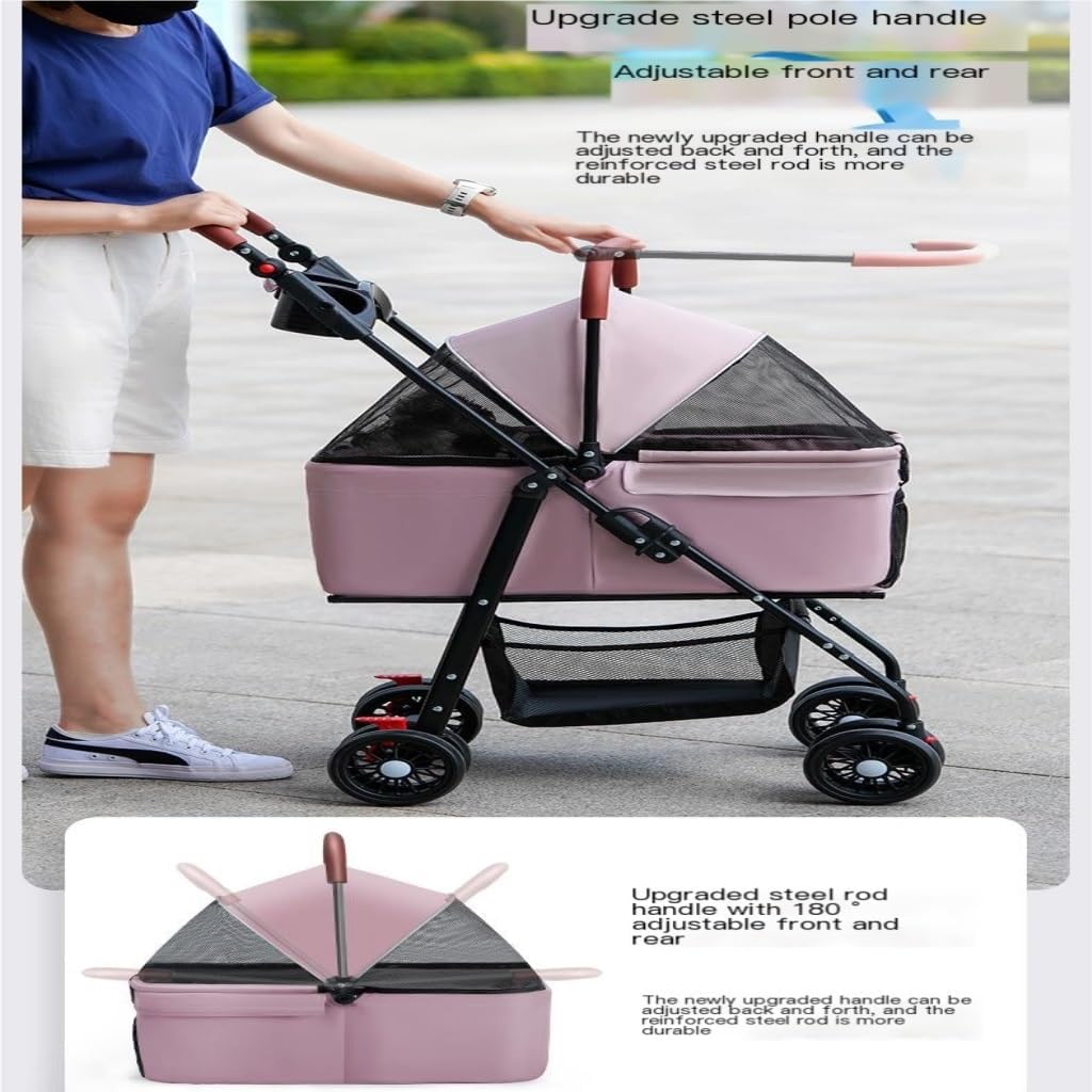 Pet Strollers Pet Cat and Dog Stroller Dog Cat Teddy Baby Stroller Lightweight Foldable Small Pet Dog When Going Out Pet Stroller Medium(Pink)
