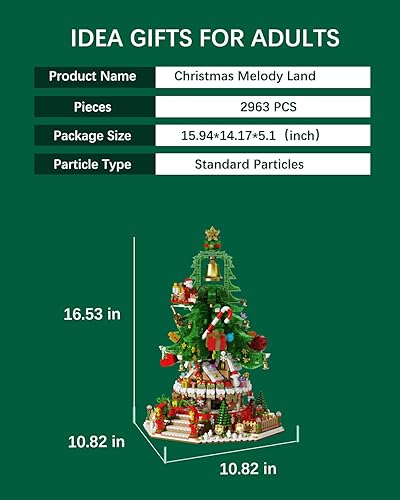 Miniatura 3 de Juego de bloques de construcción de Navidad con luces, Melody Land 2963 piezas, árbol de Navidad giratorio con música, regalos creativos para niños