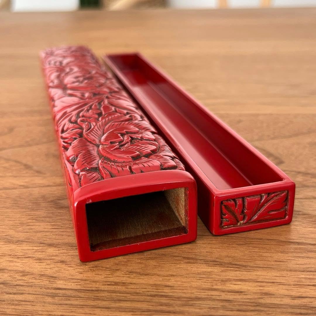 村上堆朱　筆入れ　箸箱　小物入れ　ケース lacquerware Sikki Amazon.co.jp: 村上堆朱 箸箱 一膳用 牡丹の花 朱色 赤 伝統工芸 木彫