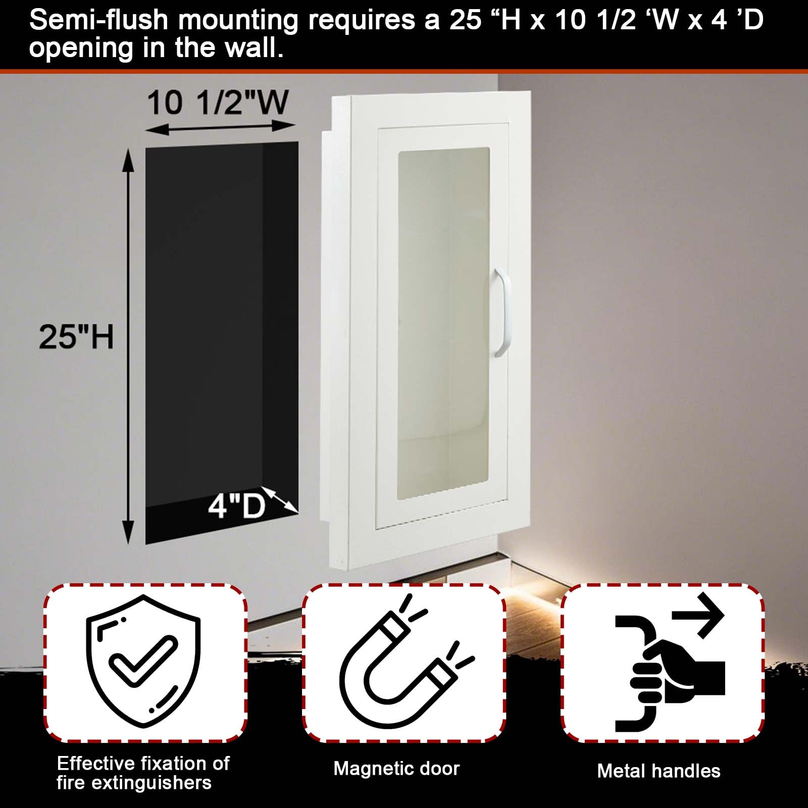 Zonon 1 armadio da parete architettonico industriale per estintore semi-incassato, porta con maniglia versione per estintore chimico secco da 4,5 kg