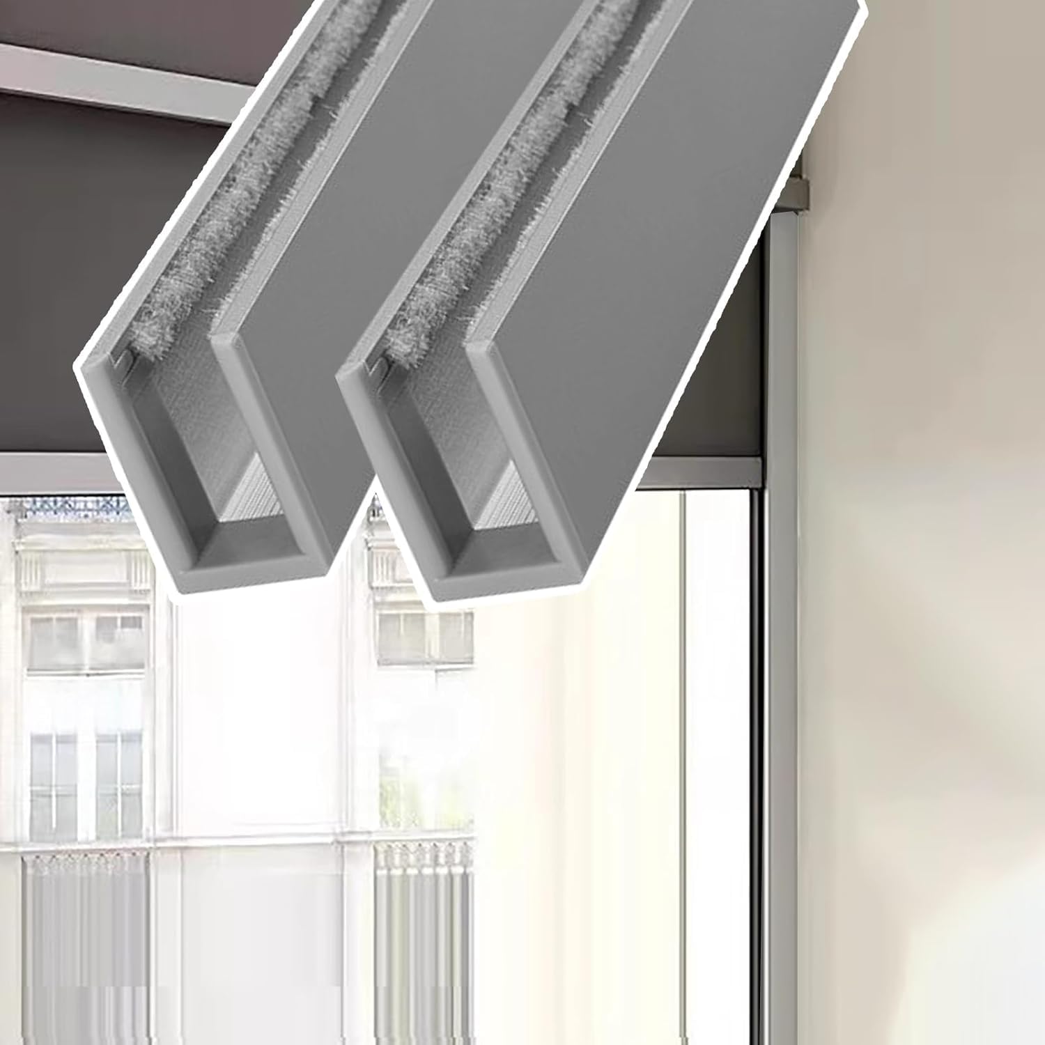 JvFbjLF U-shaped Light-blocking Strip, Suitable For Roller Blinds And Aluminium Side Rails(Gray 2pack,100cm/39.3in)