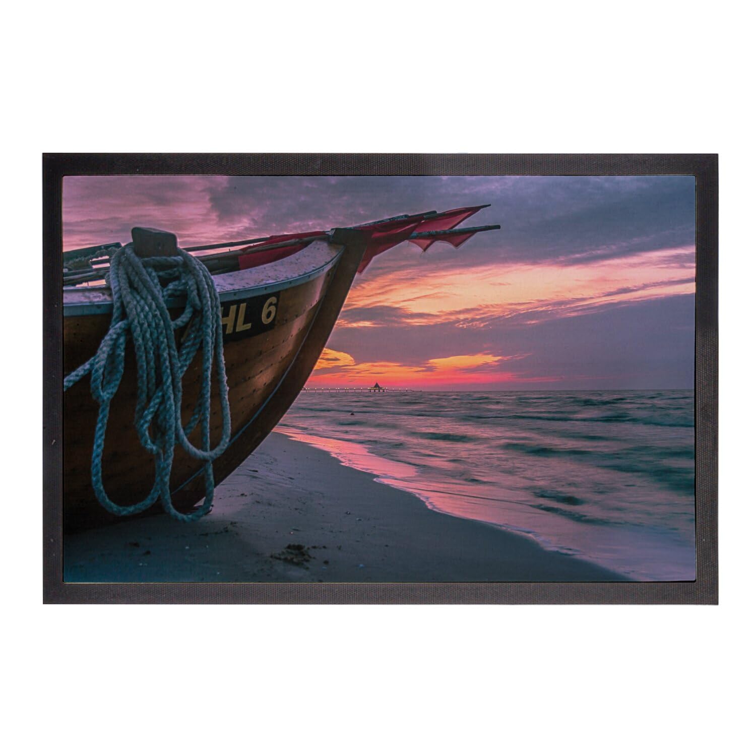 Paillasson bateau de pêche tapis entrée plage soleil couchant 75x50