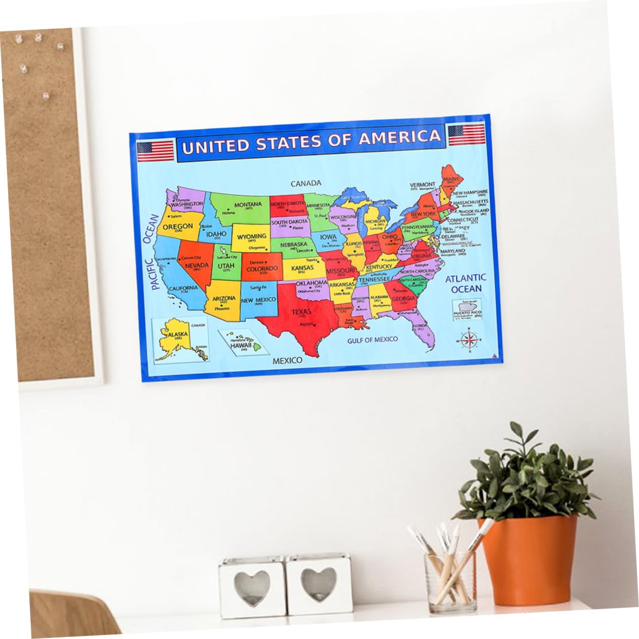FUNOMOCYA Usa Map Educational Classroom Poster Bright And Versatile Geography Map for Teaching And Decoration Uv Paper Design