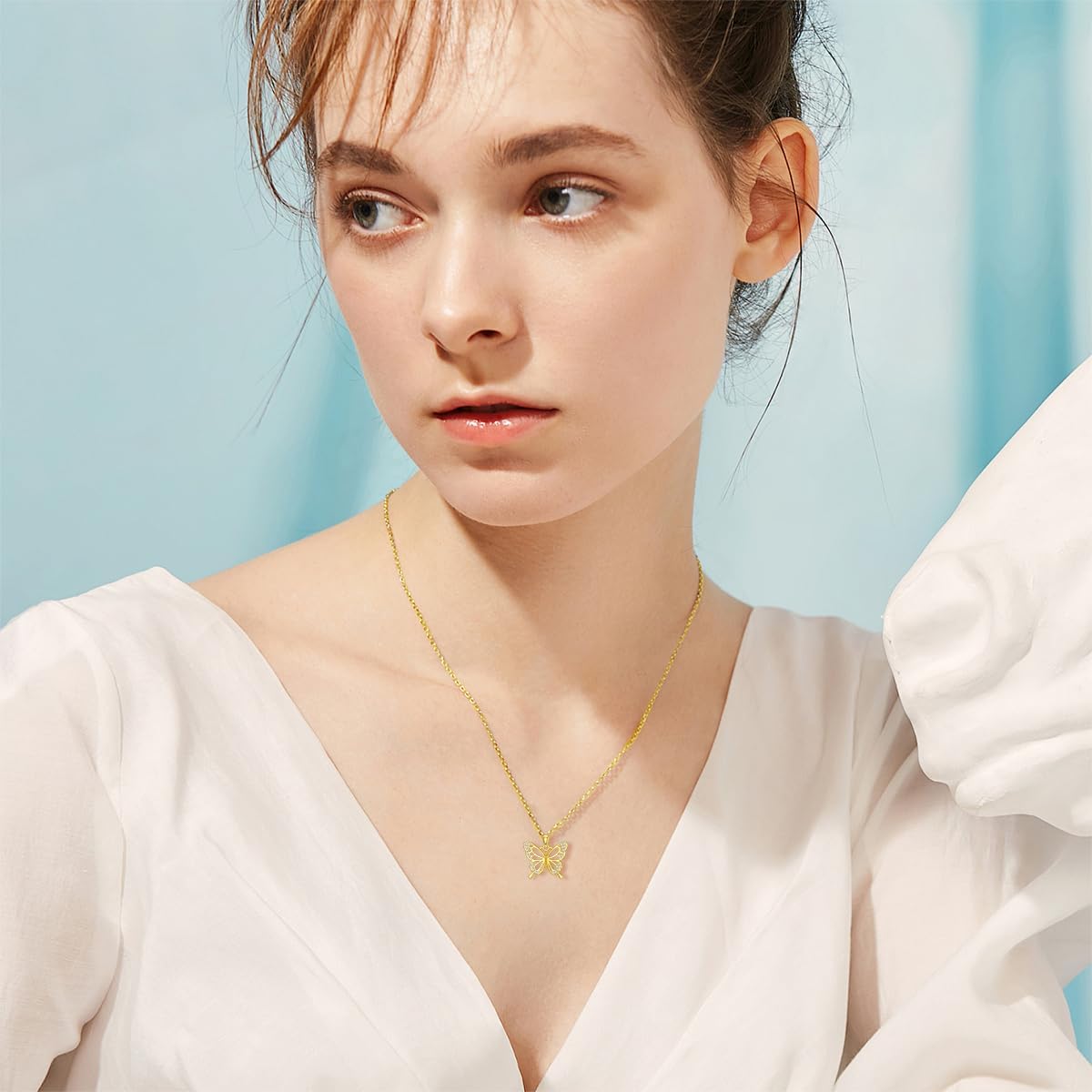 DOVRAN Real Solid Gold Birthstone Butterfly/Dragonfly/Bee/Hummingbird Necklace for Women Yellow Gold Animal Pendant for Christmas Dainty Jewelry Birthday Gifts for Mom Wife