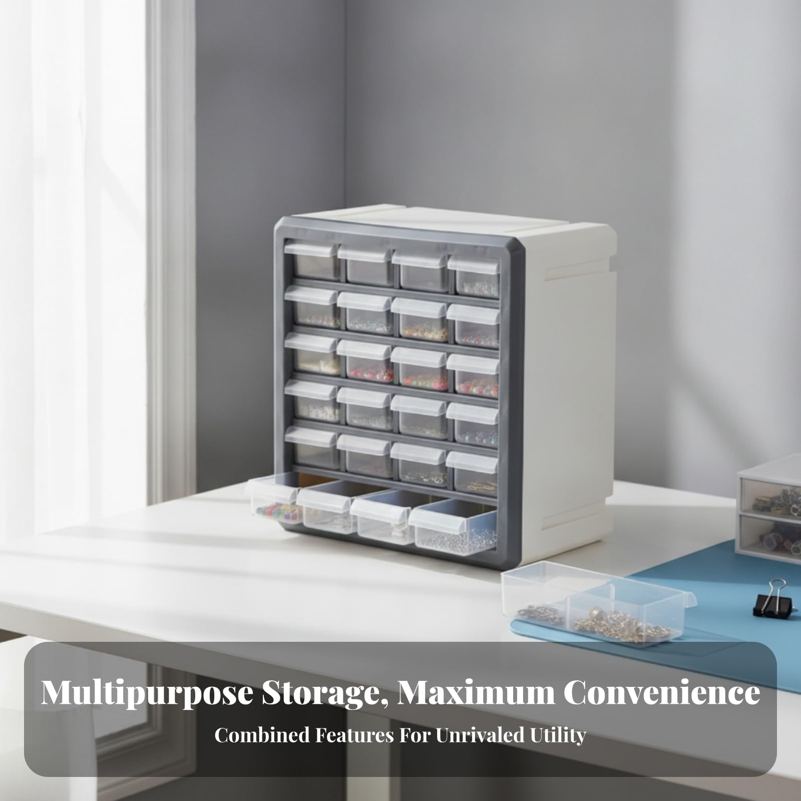 Cassettiera da Scrivania Armadietto con Cassetti Cassettiera di Plastica Multiscomparto Salvaspazio, Blu, Organizzatore Da Scrivania Con Cassetti, 48 Scomparti
