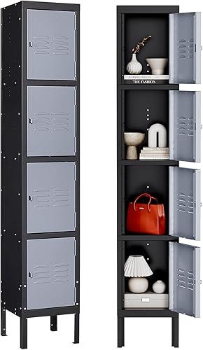 MIIIKO Armario de almacenamiento de 4 niveles, armarios de metal independientes, armario de empleados para vestuario, vestuario, gimnasio, escuela,