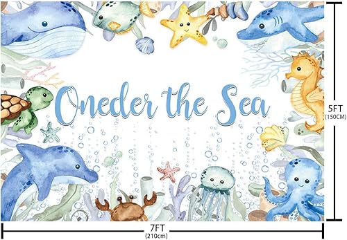 Miniatura 4 de MEHOFOND Oneder The Sea - Telón de fondo para primer cumpleaños bajo el mar, fondo de fotografía de feliz cumpleaños, tema oceánico, suministros de