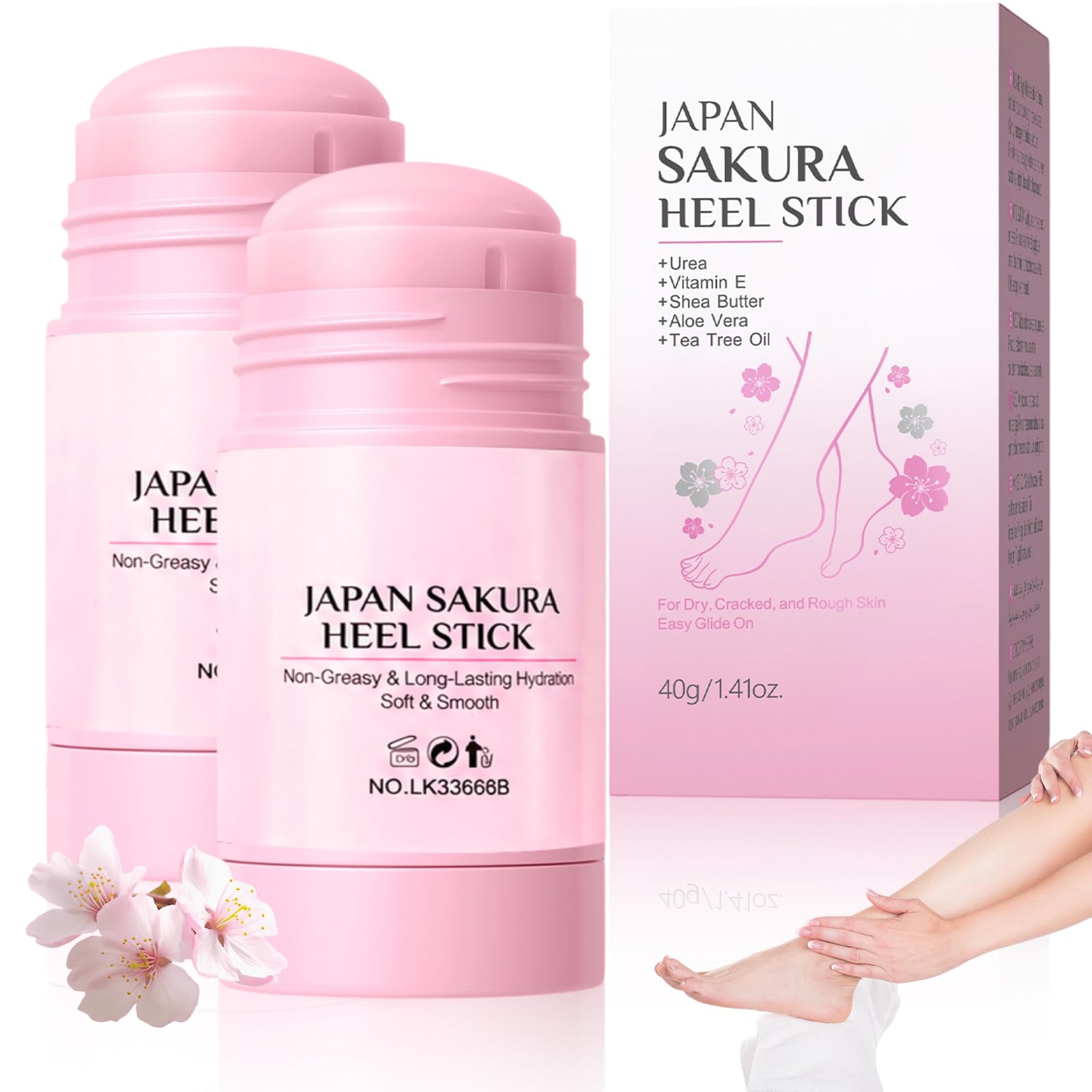2PCS Japan Sakura Foot Heel Stick,Japan Sakura Heel Balm for Dry Cracked,Cracked Heel Repair Stick for Dry Cracked Feet & Heels Deeply Moisturize & Soften Feets for Hands,Heels,Elbows,Knees and More