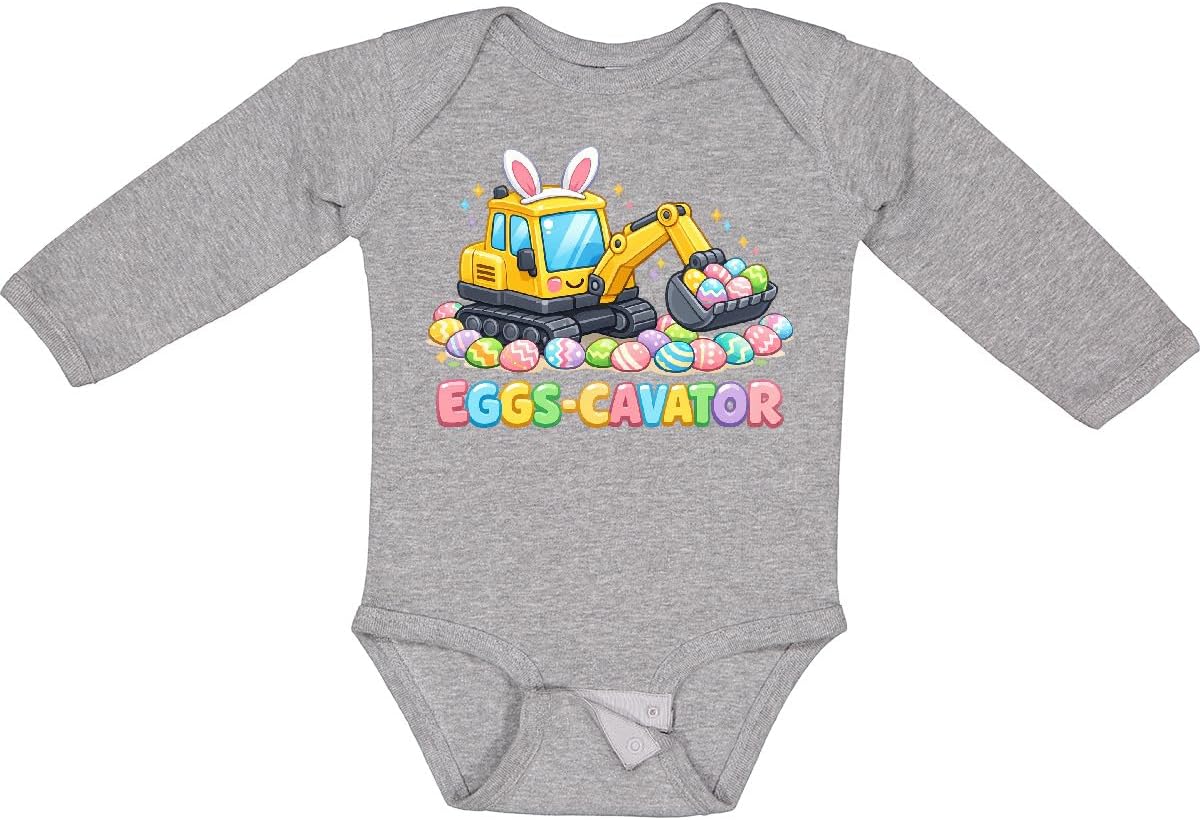 inktastic Eggs-cavator Easter Bunny Excavator Long Sleeve Creeper