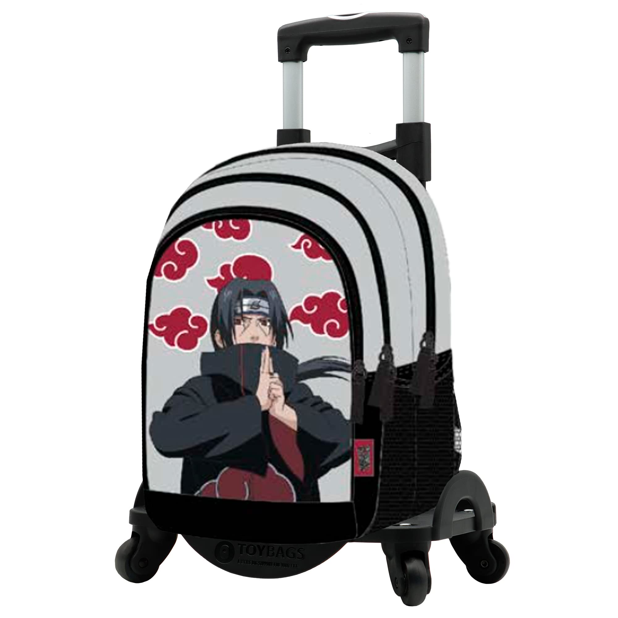Mochila Escolar Naruto Itachi + Carro Toybags con 4 Ruedas Giratorias - Doble Compartimento y Bolsillo Frontal - Carro con Protección Lateral y Stopper Frontal Anticaída - 44 x 30 x 20 cm