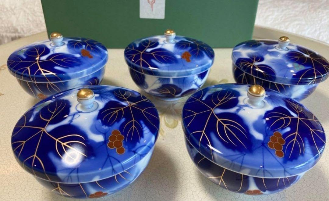 有田焼 宮内庁御用達 深川製磁 染錦ぶどう柄 急須＆蓋付湯呑4