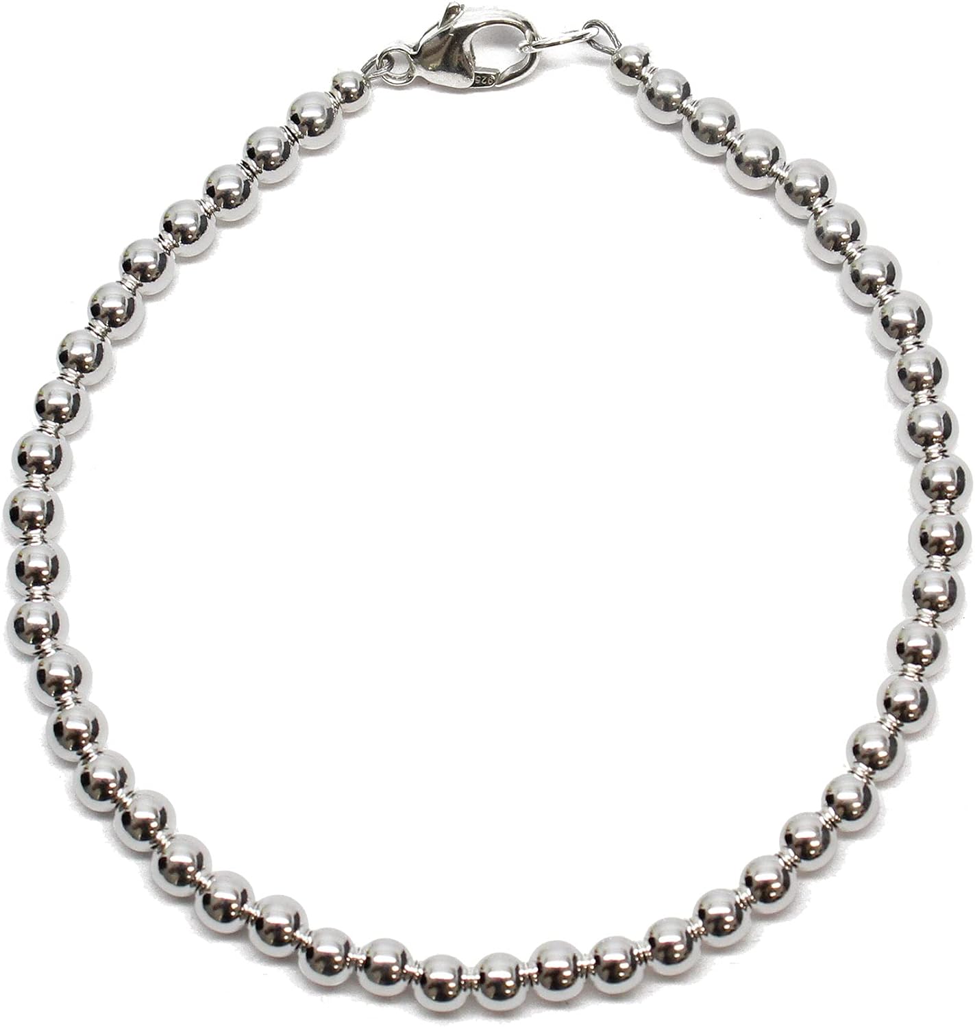 Handmade 4mm Sterling Silver Round Bead Bracelet, Made to Order 6 to 8.5 Inches