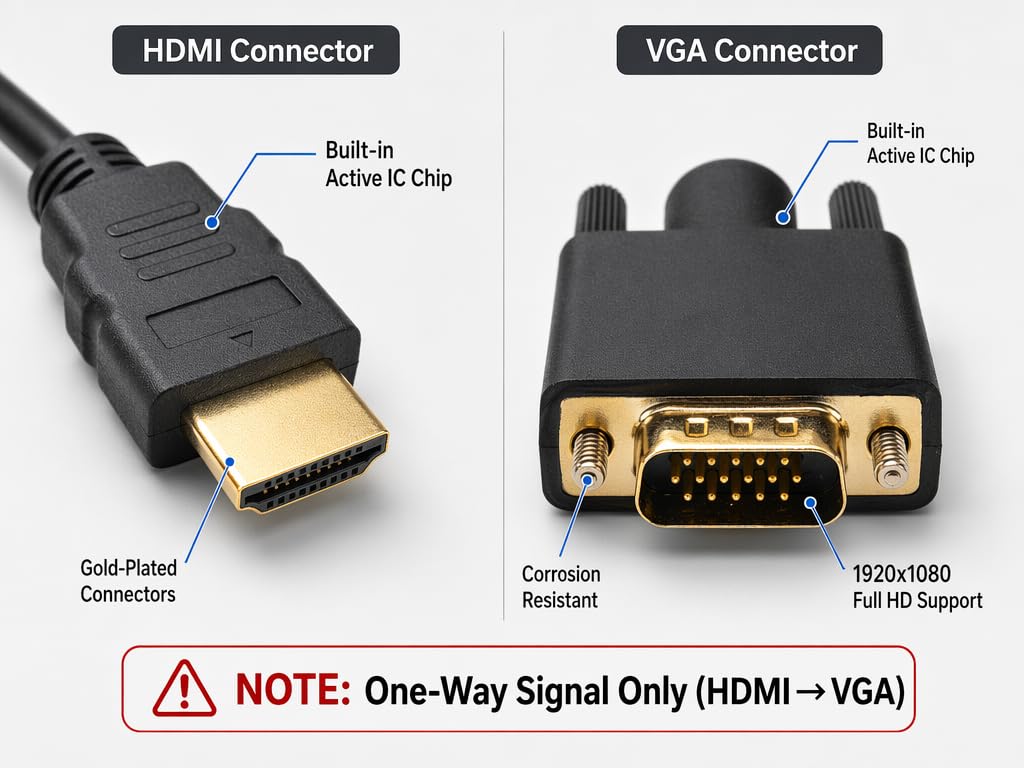 Amazon.com: Halokny HDMI to VGA Adapter Cable, 6ft/1.8m Gold