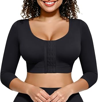 FeelinGirl Arm Shaper for Women Post Surgery Arm Lipo Compression Sleeves Slimming Arm Faja Front Closure Shapewear Bra
