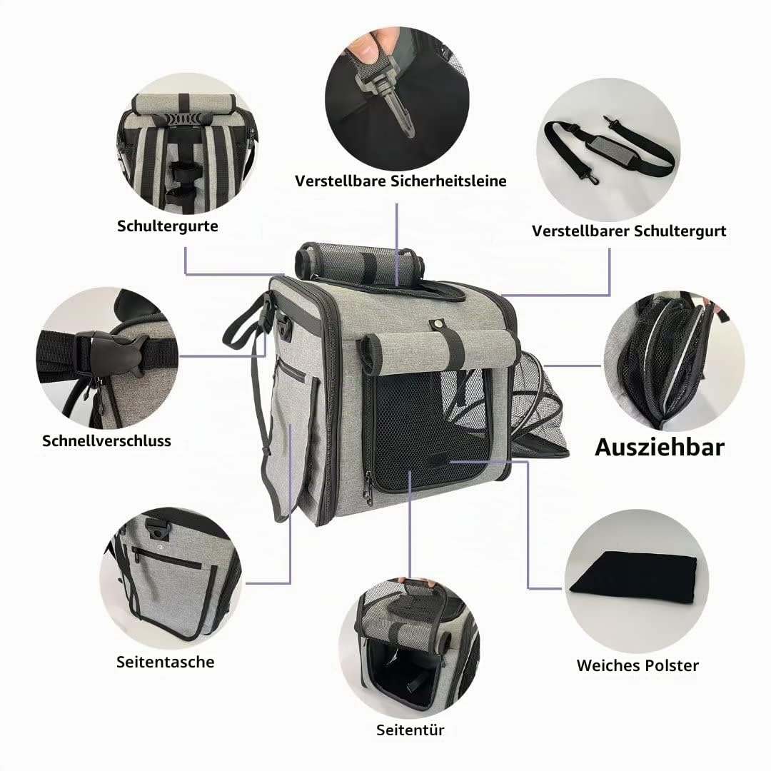 Hunde-Fahrradkorb-Träger, Haustier-Fahrradträger-Rucksack mit Netzfenstern für kleine Hunde, Katzen und Welpen, einfache Sicherheit mit verstellbaren Riemen, Haltetasche für