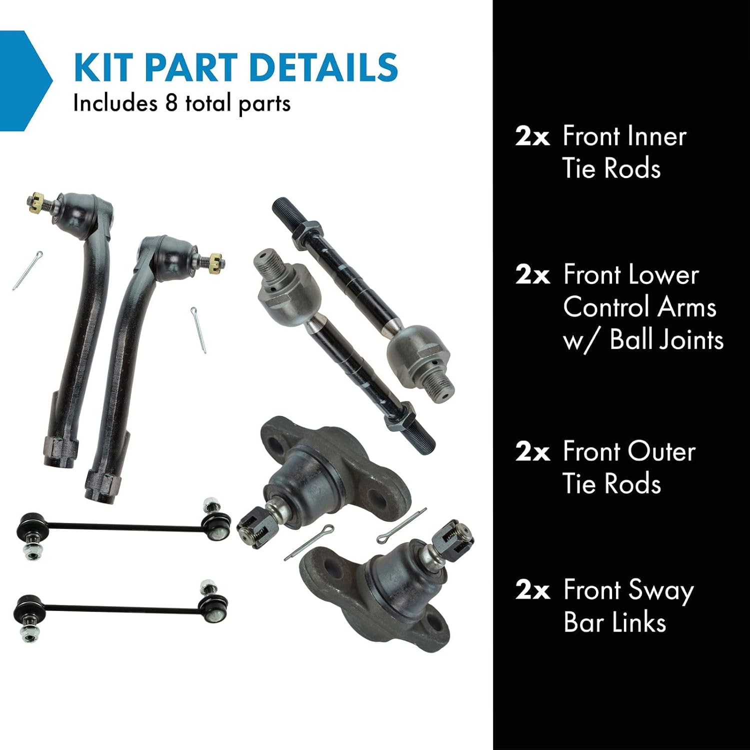 TRQ Front Steering & Suspension Kit Ball Joint Sway Bar Stabilizer Link Tie Rod Compatible with 2006-2010 Kia Optima 2007-2010 Rondo