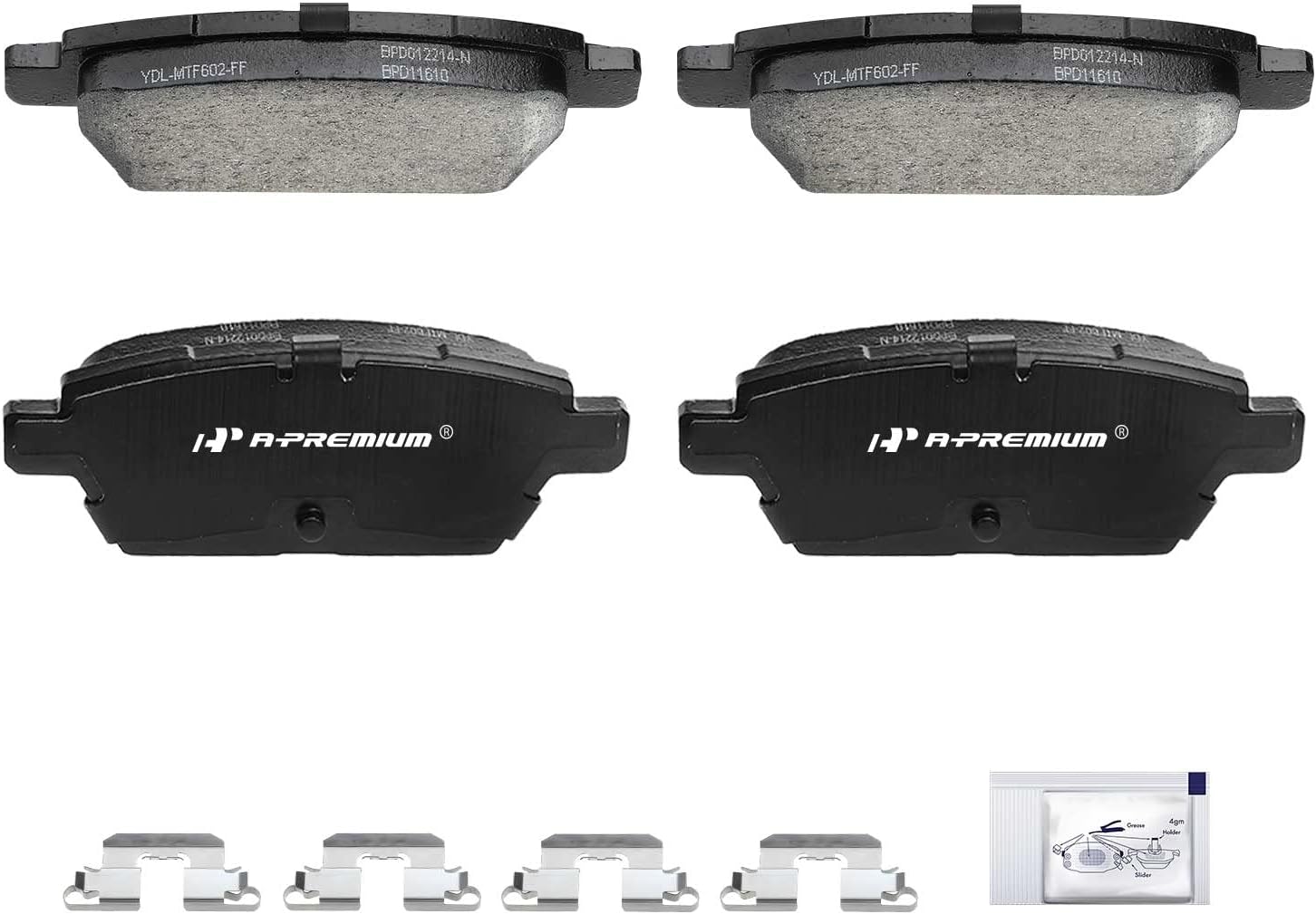 A-Premium Rear Ceramic Brake Pads Set Compatible with Ford, Mazda, Mercury and Lincoln Models - Fusion 2006-2012, MKZ 2007-2012, Zephyr 2006, 6 2006-2013, Milan 2006-2011, 4-Pack