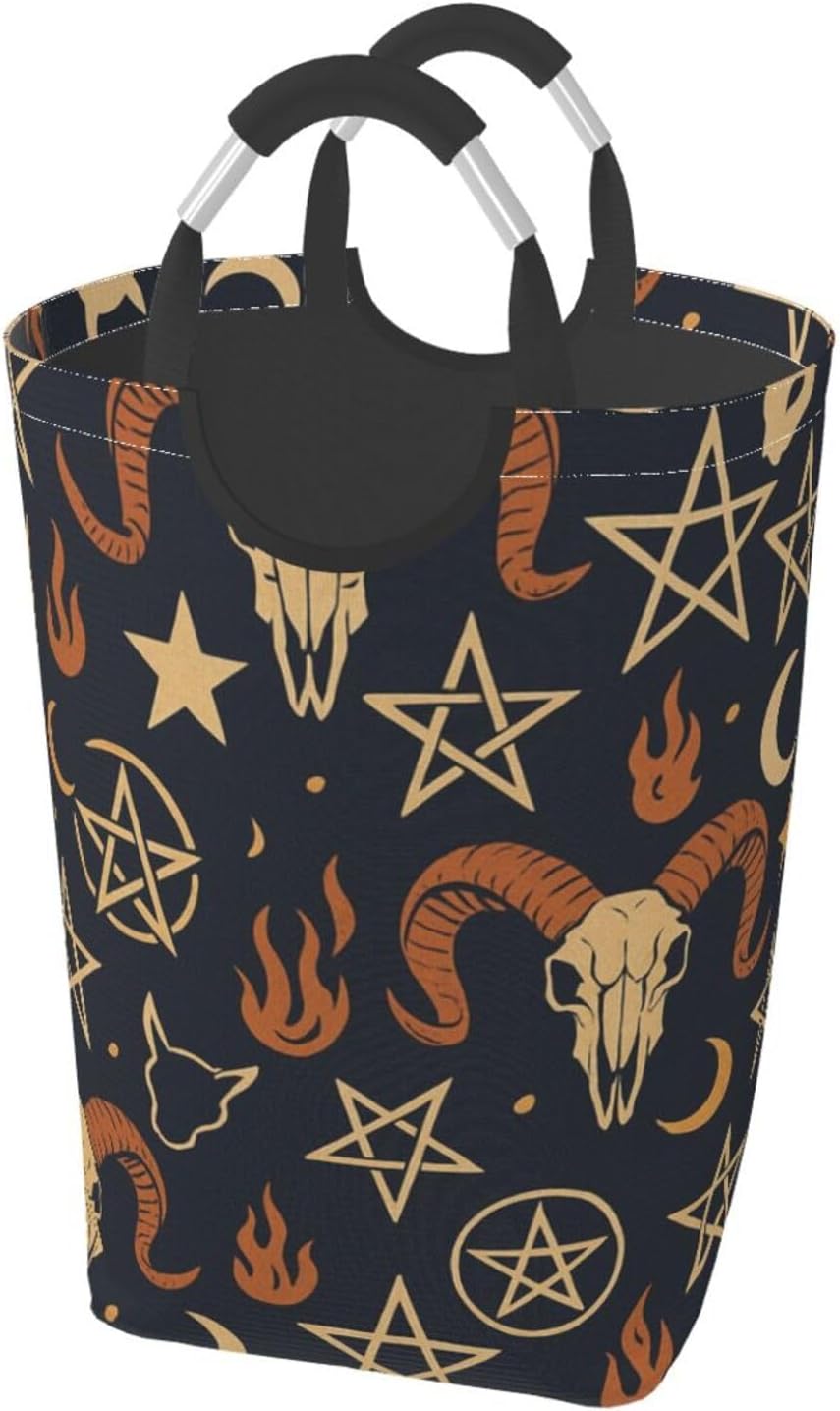 50l Laundry Basket Satan Baphomet Sheep Head Waterproof Laundry Hamper Foldable Clothes Laundry Bag With Handles