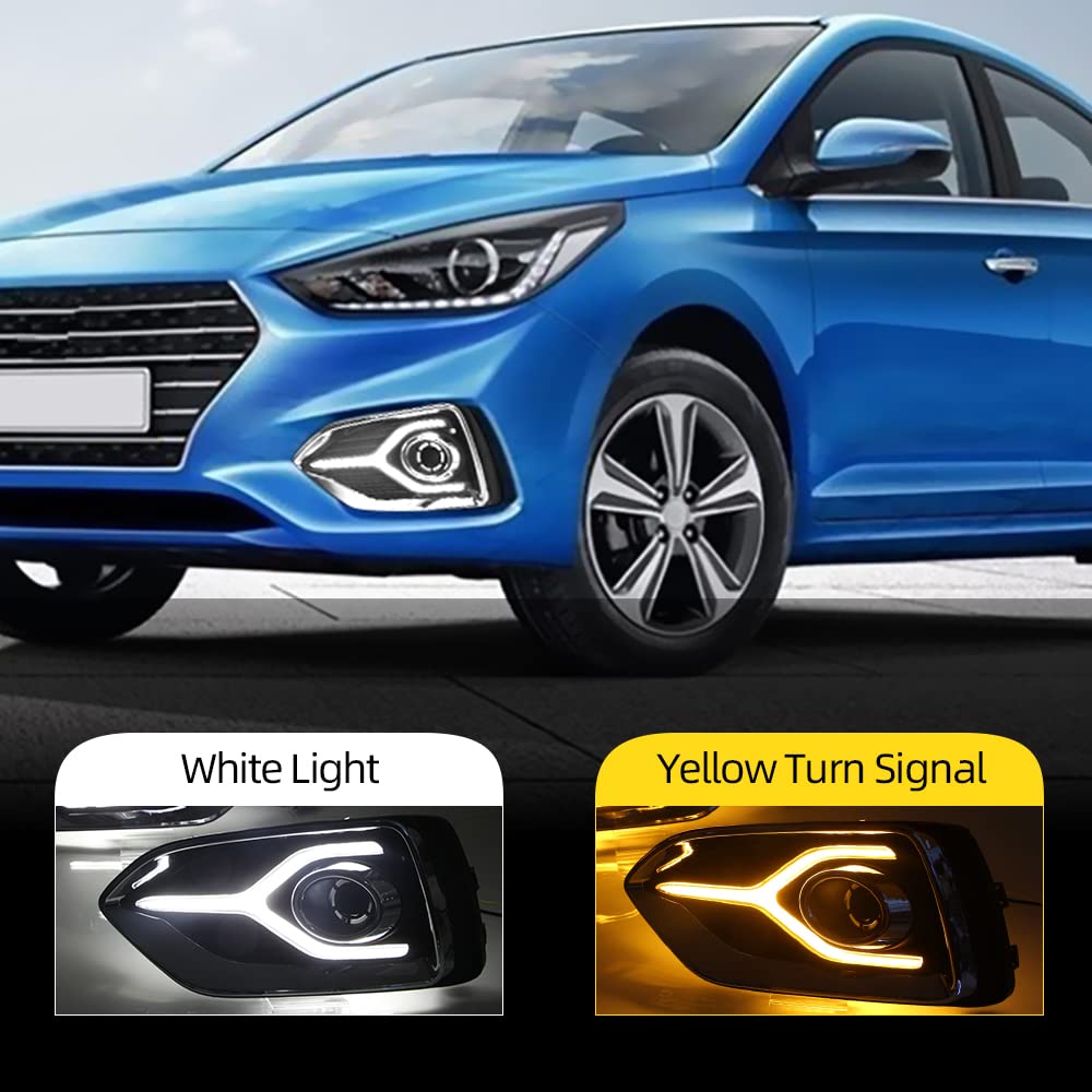 BAKUGO 2 Sztuki Samochodowe Światło Led Do Jazdy Dziennej Światło Przeciwmgielne DRL Światło Kierunkowskazu Dla Hyundai Accent 2017 2018 2019