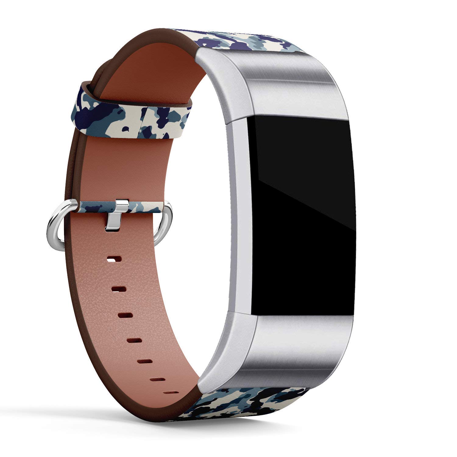 Compatible with Fitbit Charge 2 , Patterned Leather Replacement Band (Navy Camouflage-2)