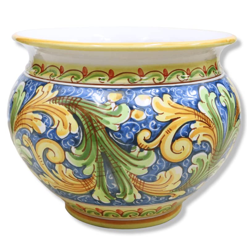 Céramique de Caltagirone cache-pot baroque bleu haut de gamme 30cm