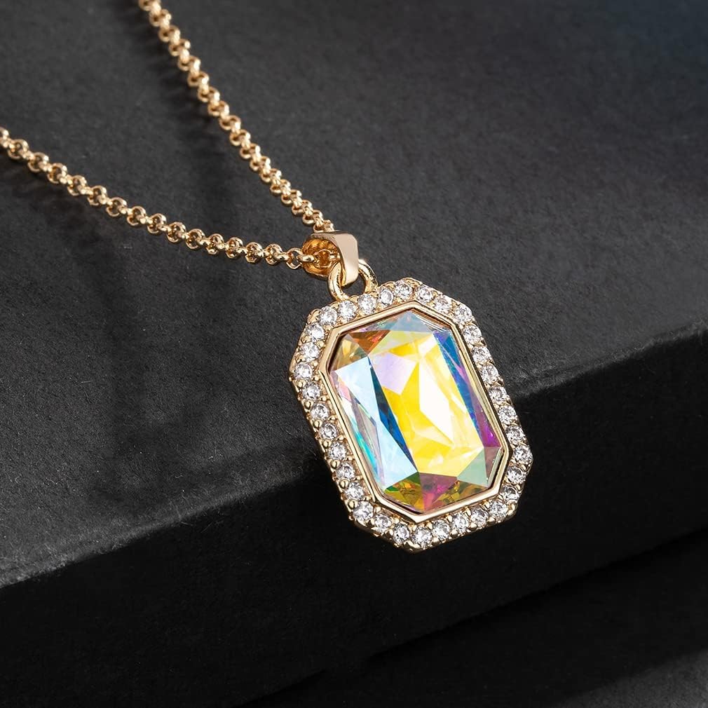 EVEVIC Austrian Crystal Halo Octagon Pendant Necklaces for Women Fashion 14K Gold Plated Dainty Necklace Hypoallergenic Jewelry - Image 4