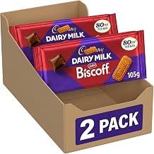 2 x Dairy Milk Biscoff Chocolate Bar 105g   Smooth Milk Chocolate with Crunchy Biscoff Biscuit Pieces, Sharing Treats, Snack & Gift Pack