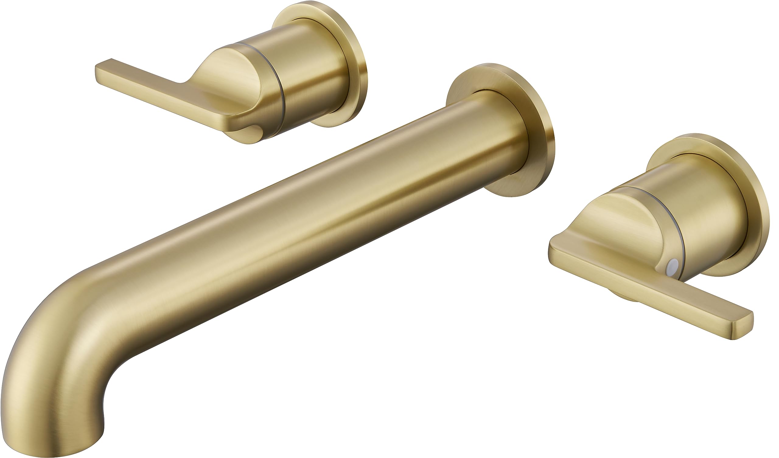 Photo 1 of SITGES Solid Brass Wall Mount Tub Filler,10" Long Spout Reach Wall Mount Bathtub Faucet with Two Lever Handles, High-End Design, High Flow Bathtub Faucet Set with Rough-in Valve included, Brushed Gold