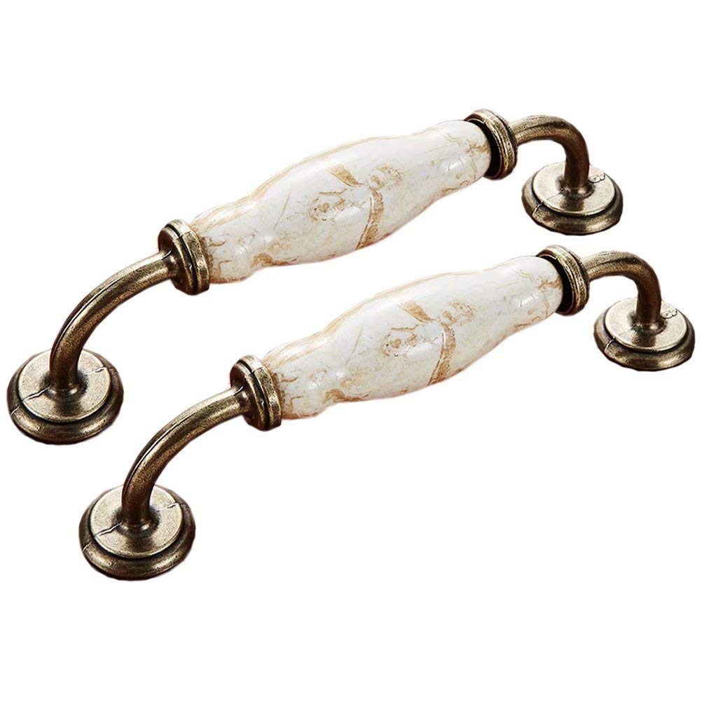 Wushadehans Style D Antique Brass Cabinet Drawer Handles 2 Pcs Ceramic Wardrobe Door Pulls Dresser Drawer Pulls Cupboard Furniture Handle(Style D)