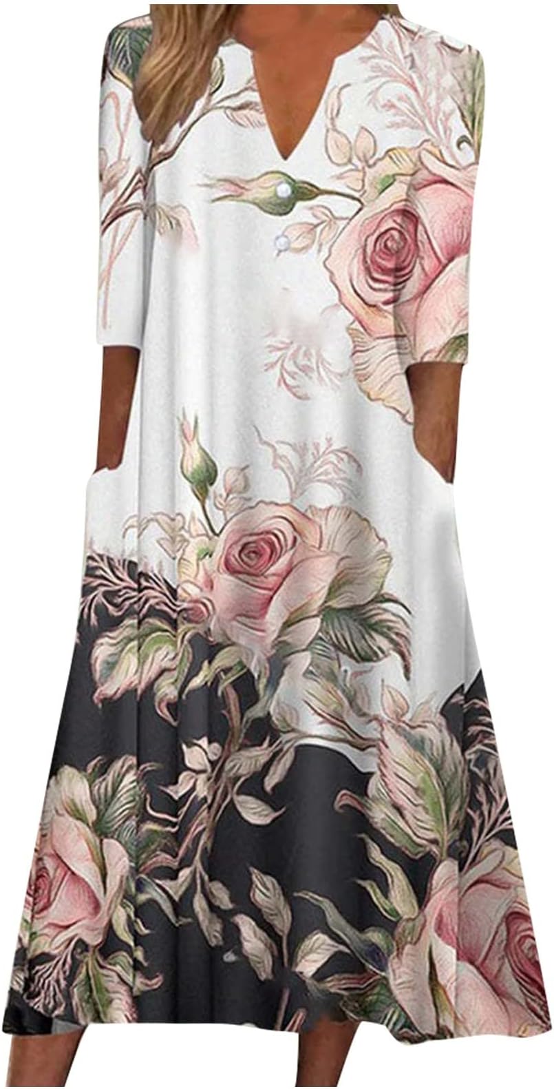 Women's Print Button Down V Neck Maxi Dresses 2023 Short Sleeve V Neck Bridesmaid Wedding Evening Party Swing Dress