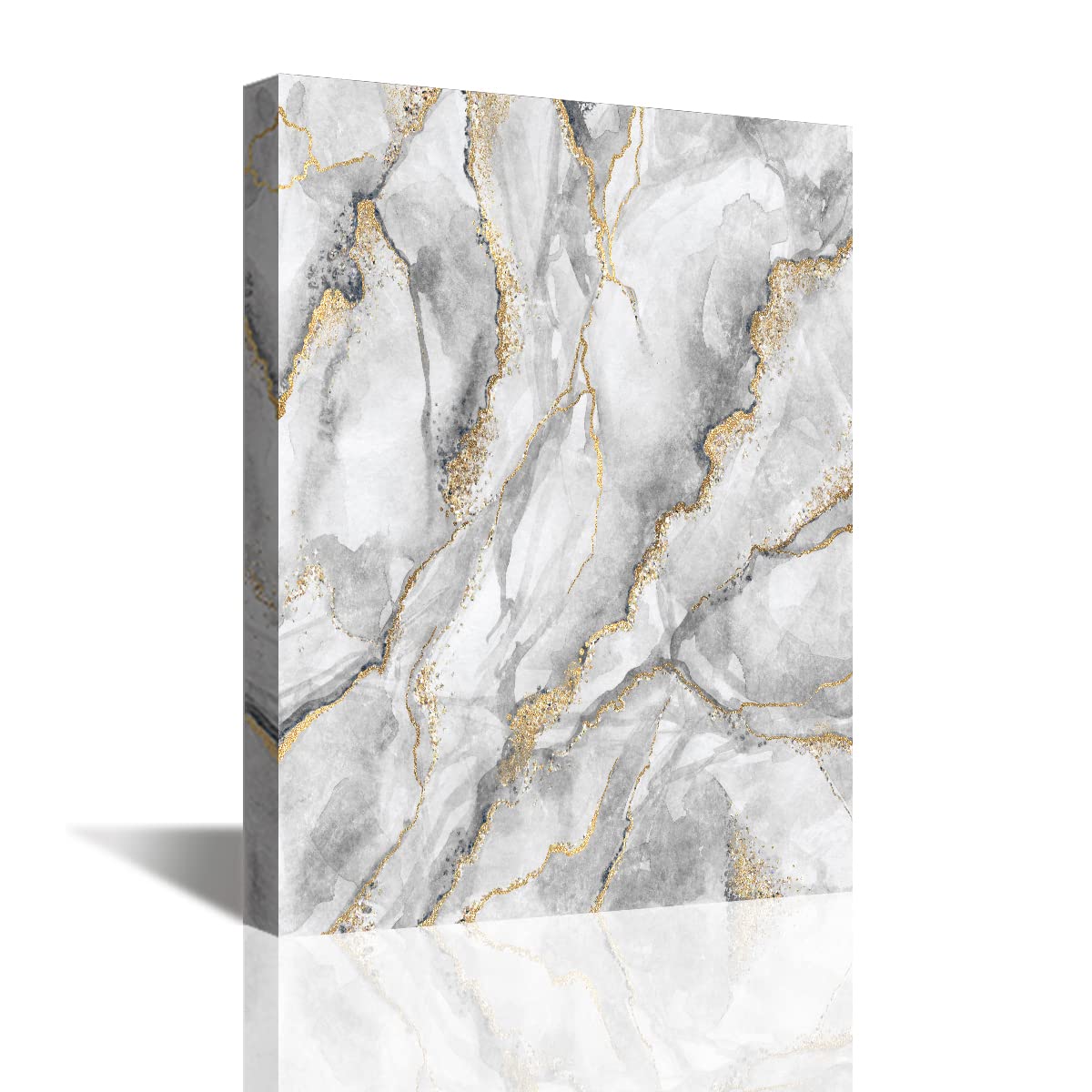 Abstract Canvas Wall Art, Grey Gold Marble Wall Art Paintings for Bathroom Living Room, Office Home Decoration Modern Canvas Artwork Wall Decor Ready to Hang 12''x16'', 1 Panel