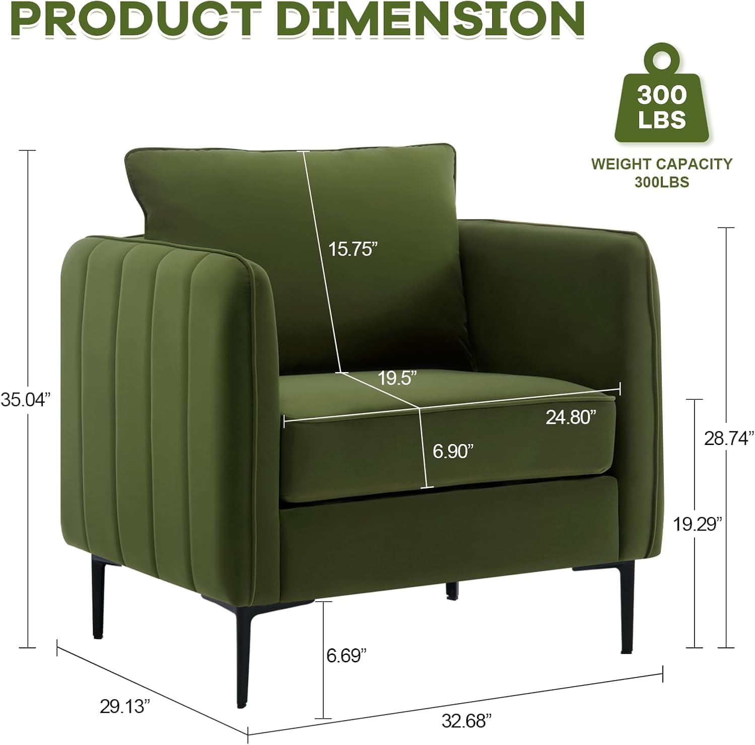 Velvet Accent Chairs, Modern Upholstered Sofa Chair Comfy Armchair with Thick Cushion and Metal Legs, Side Chair for Living Room Bedroom Office Reading (Green)