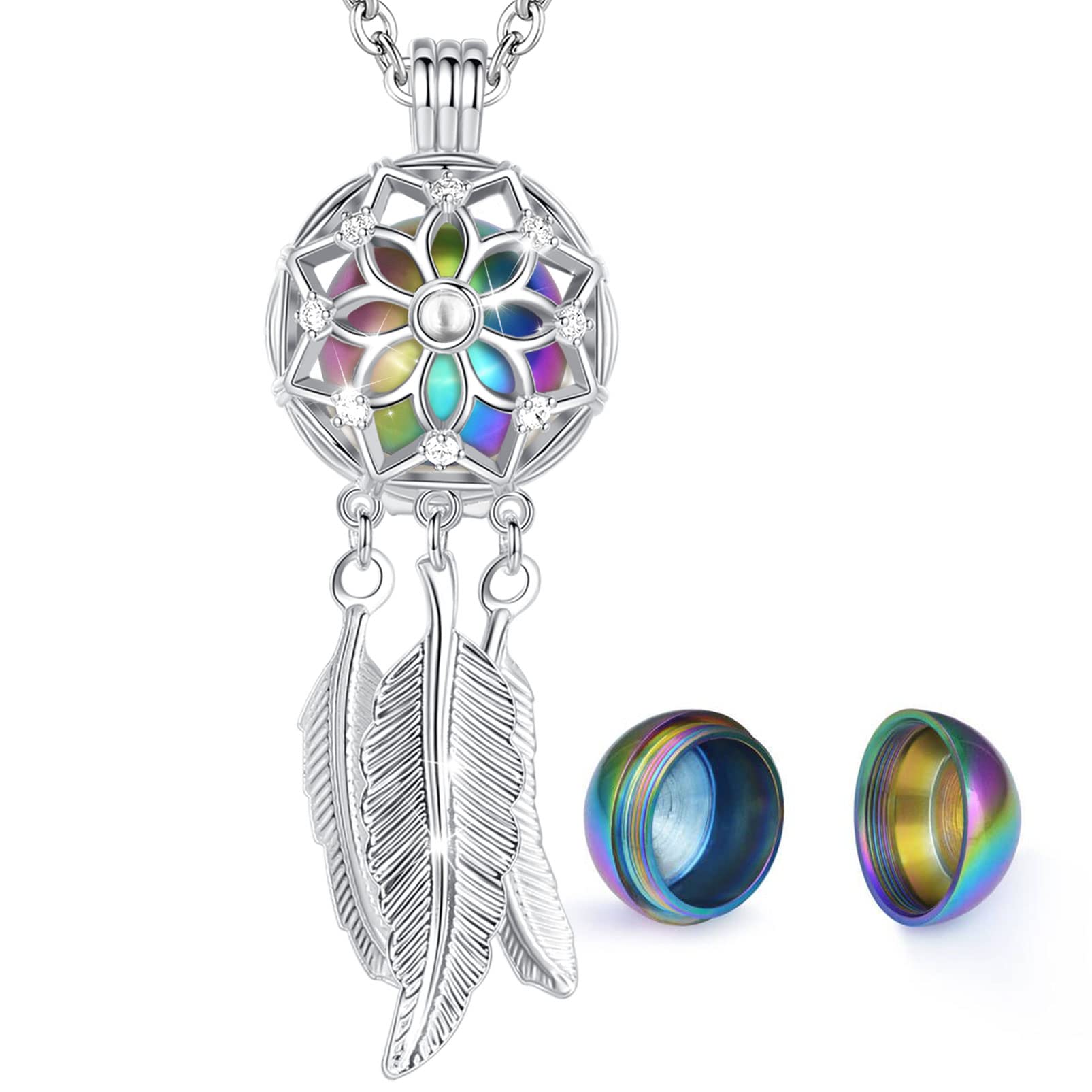 EUDORA Harmony BallAshes Urn Necklace for Women, Silver-Plated Locket Pendant for Ashes, Cremation Jewellery, Memorial Urn, Ash Keepsake Chains, Chain Length 61 cm