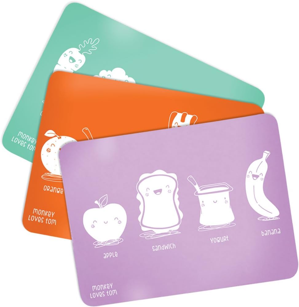 3 Pack Silicone Roll Up, Reusable Childrens Placemats Designed by Monkey Loves Tom