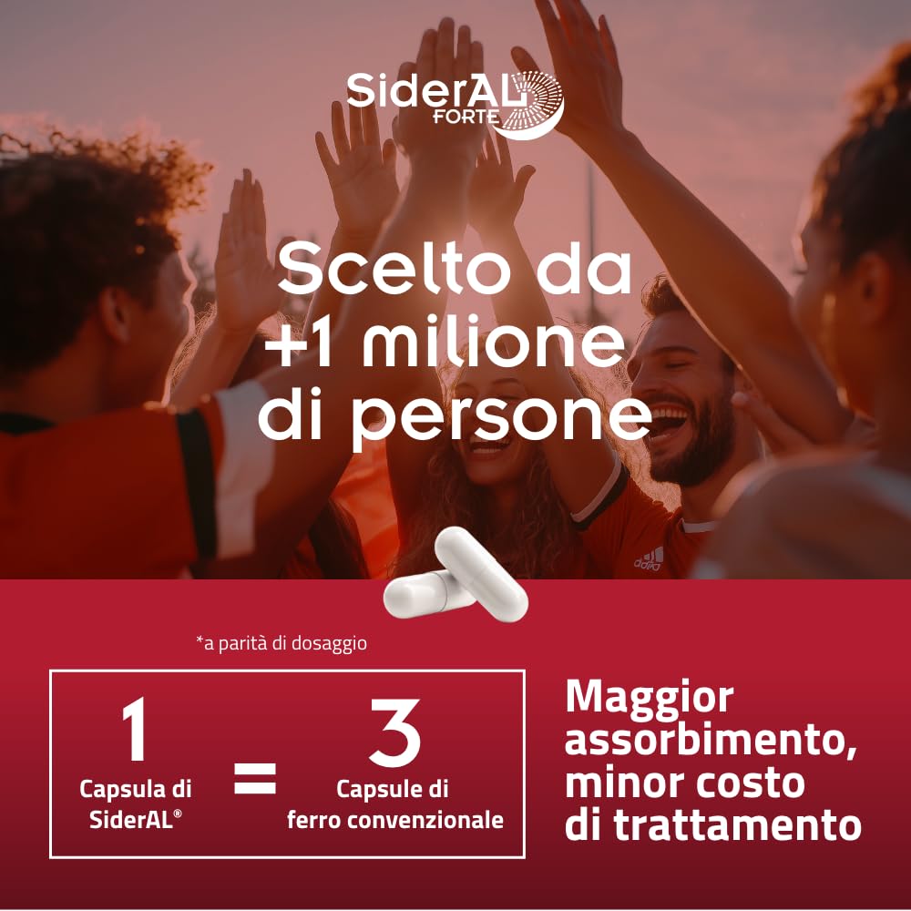 SiderAL® Forte Integratore alimentare a base di Ferro Sucrosomiale®, No Gusto metallico, Alta Tolerabilità, Alto assorbimento, No Glutine, No lattosio, 20 Capsule, Pharmanutra