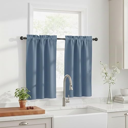 NICETOWN - Paneles de cortinas cortas opacas para cocina, con bolsillo para varilla, cortinas aisladas térmicamente para ventana de cocina, para