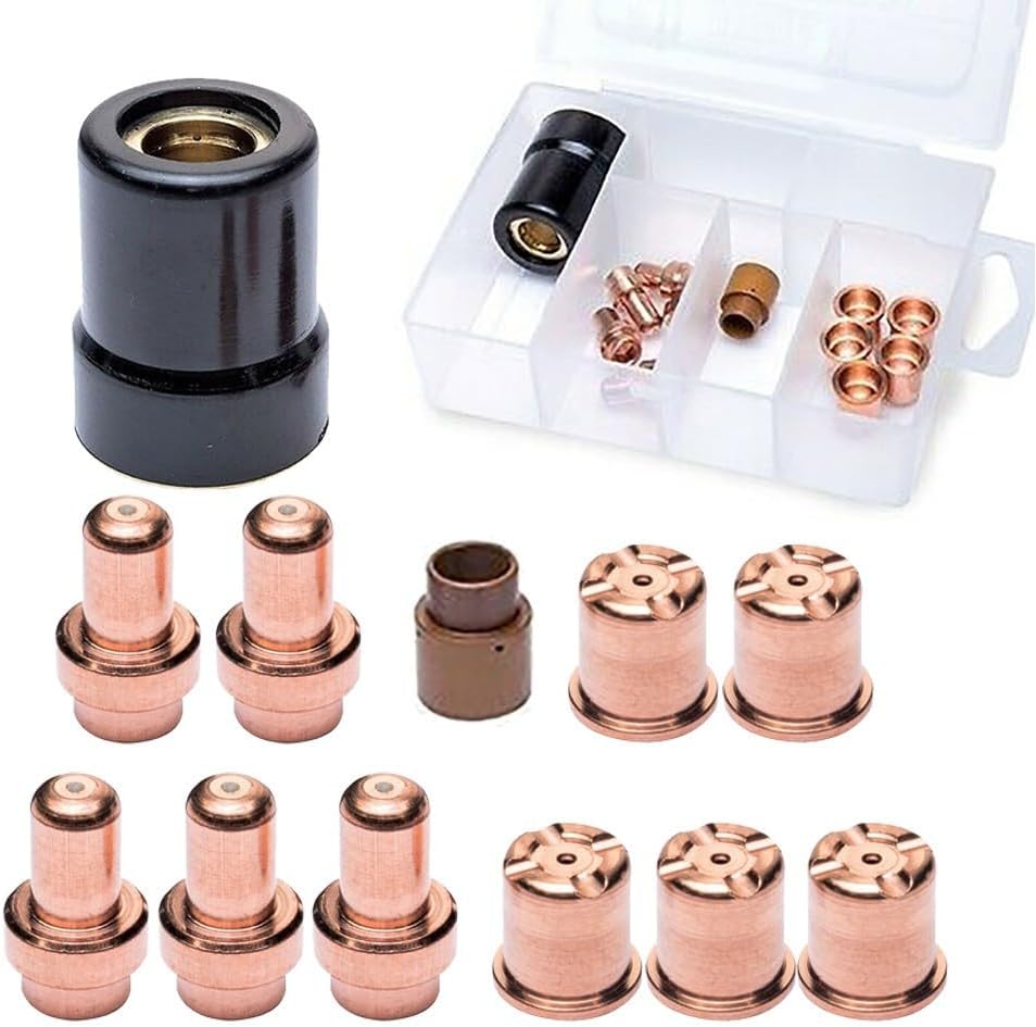 Cut40 Plasma Cutter Consumable Kit – 5-Pack Replacement Nozzles, Electrodes, Swirl Ring & Protective Cover for Hypertherm-Compatible Systems