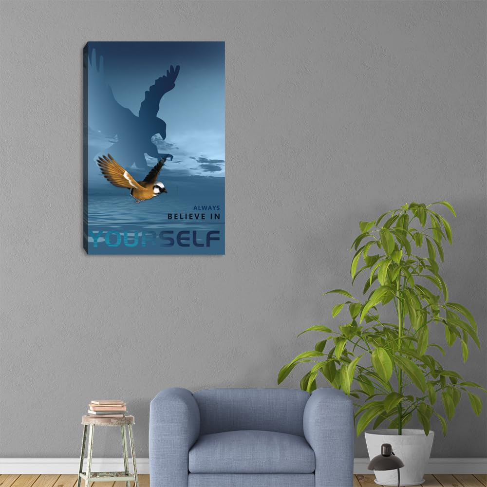 Entrepreneur Motivational Canvas Wall Art Inspirational Soaring Eagle Blue Landscape Poster Quotes Artwork Picture Print Wooden Framed Home Office Bathroom Bedroom Wall Decoration - 12" Wx18 H 3