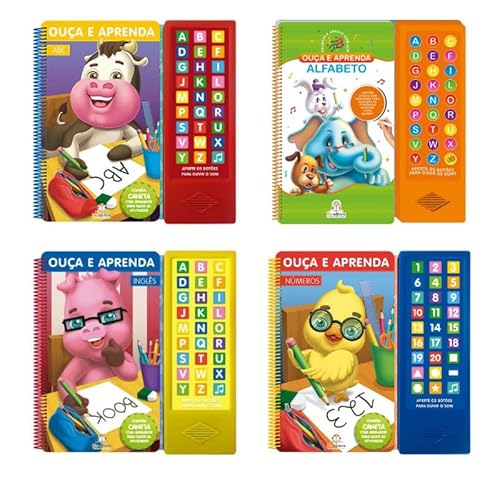 Coleção Completa de Livros Sonoros - Ouça e Aprenda: ABC, Alfabeto, Inglês e Números