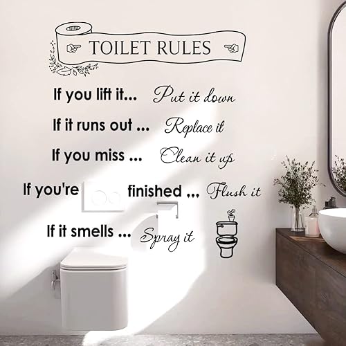 Adhesivos de pared de vinilo para el hogar, reglas de inodoro, citas de diseño, reglas de baño, calcomanías de pared, refranes "reglas de inodoro",
