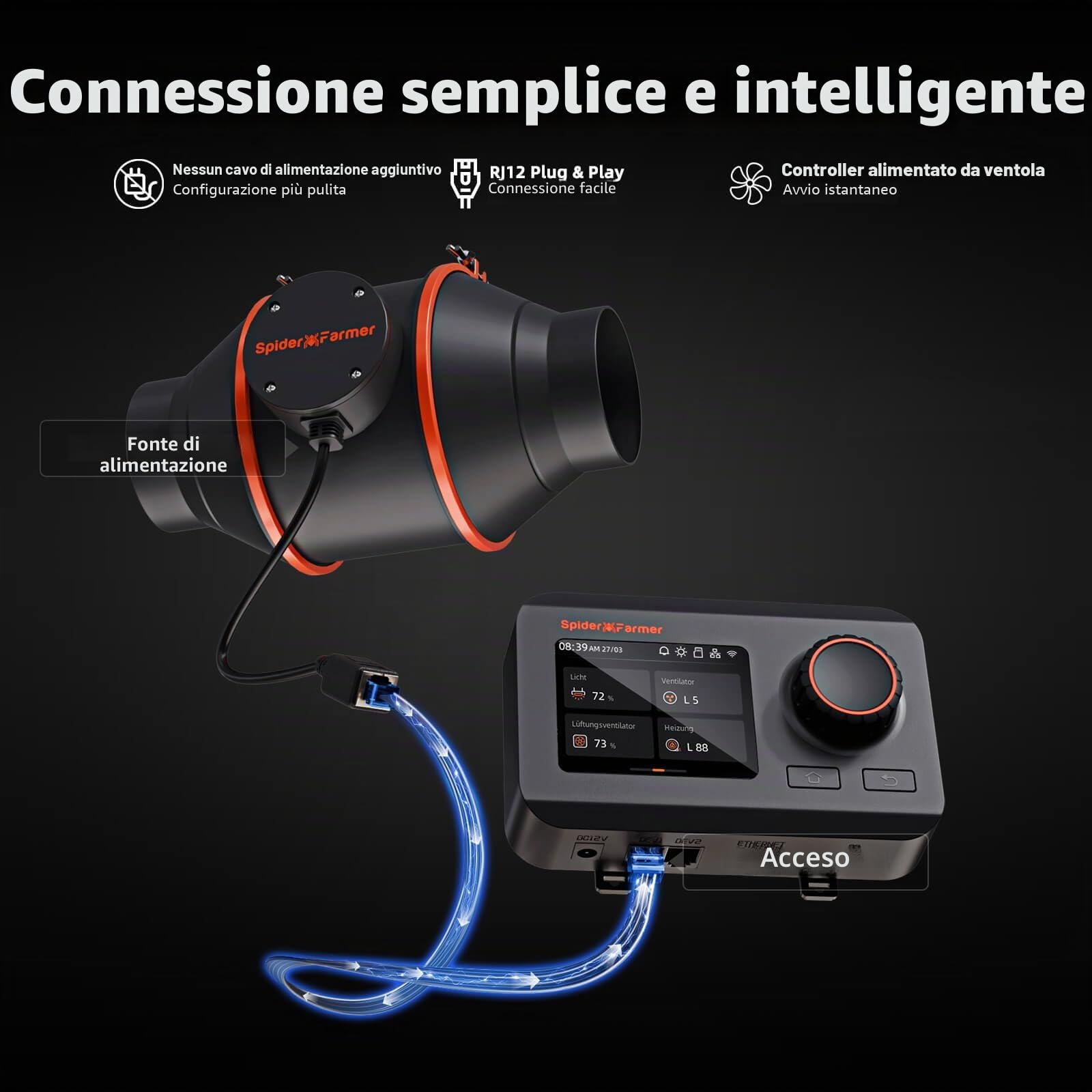 SPIDER FARMER 15cm Inline Duct Fan con Controllo Della Temperatura e Dell'umidità Ventilation Exhaust Fan per Tende da Coltivazione, Armadietti, Idroponica, Ventilatori di Aumento del Flusso D'aria
