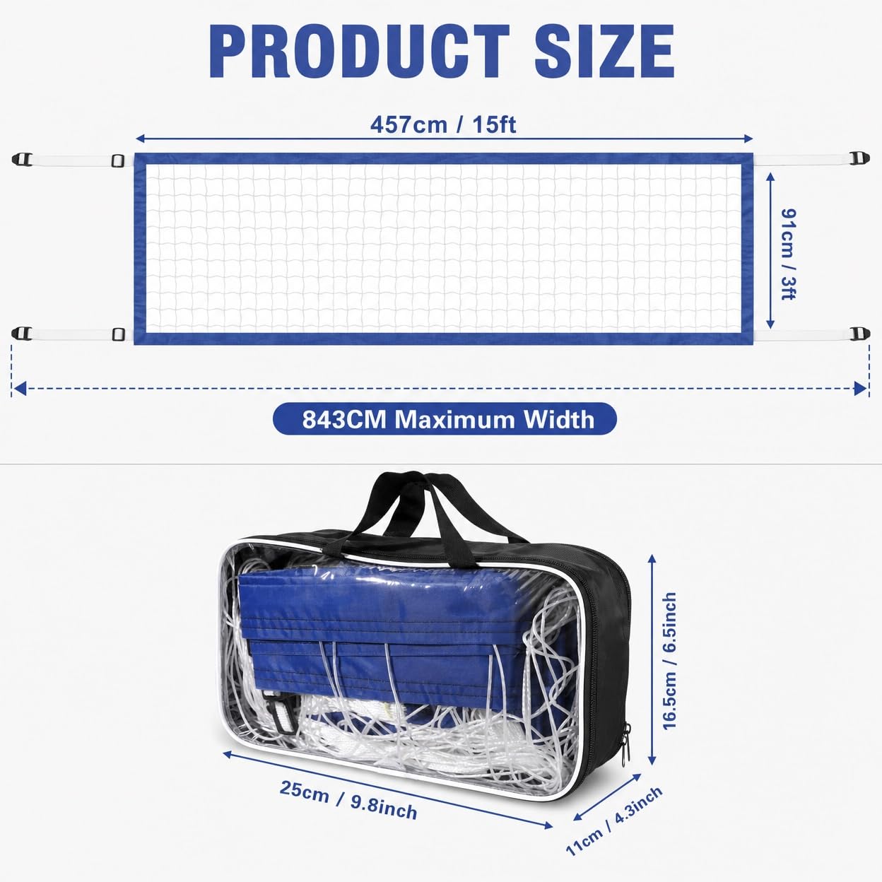 Filet Volley Piscine 457 x 91 cm PE Résistant Imperméable avec Sac de Transport