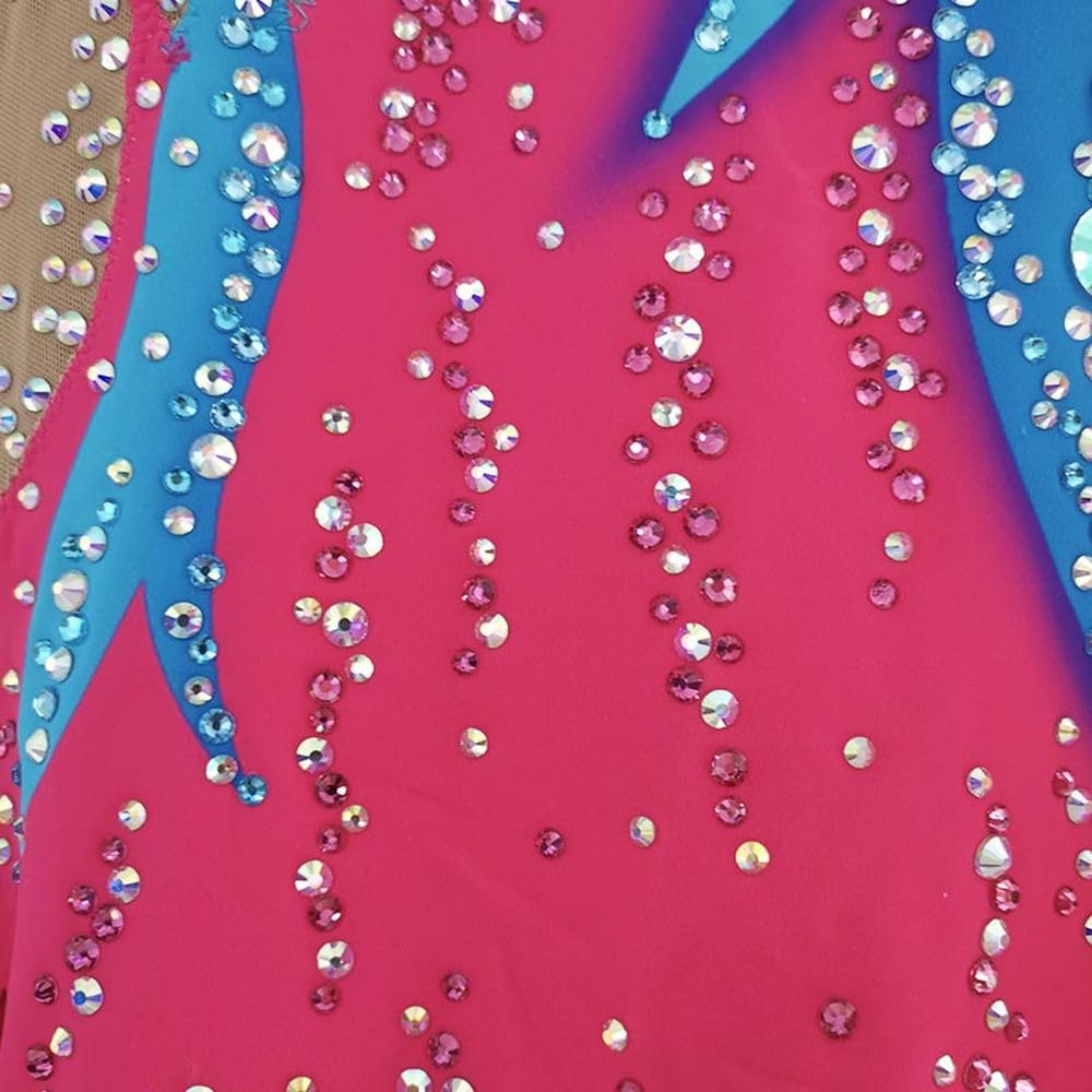 LIUHUO Maillot de gimnasia rítmica rojo azul Join Together Girl Competition Performance