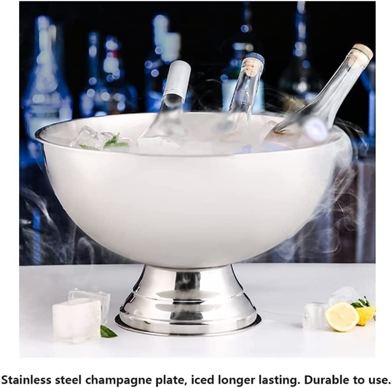 Cubitera Champanera Cubo De Hielo De Acero Inoxidable, Cubo Enfriador Portátil, Cubo para Champán, Cubo Enfriador Cubiteras para Botellas(Color:Blue,Silver)