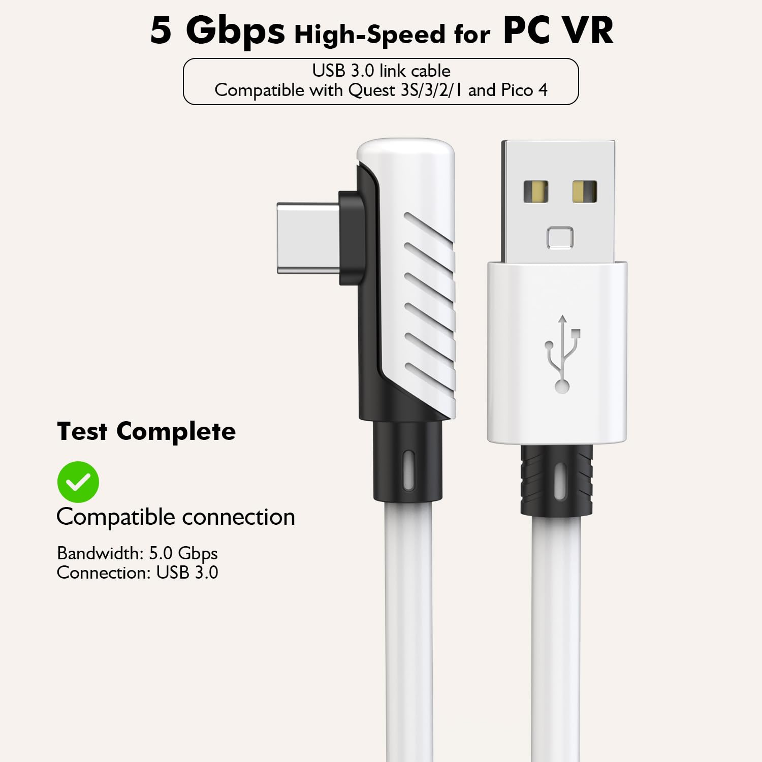 Lot de 2 câbles de liaison rapide de 4,9 m pour PC VR adaptés pour Oculus/Meta Quest 3/Meta Quest 3S, Quest2/Pro/Pico 4/Ultra et PC/SteamVR, transfert de données PC haute vitesse, câble USB 3.0 vers