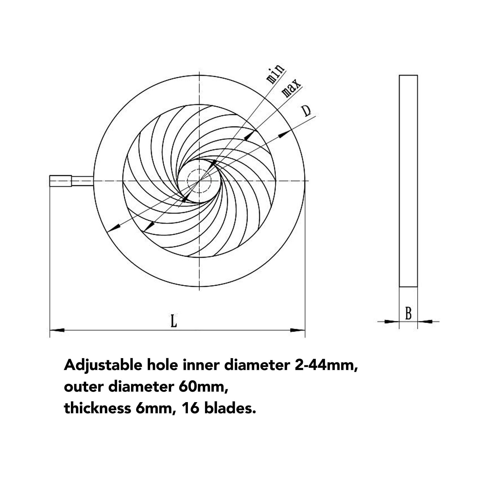 Diaframma a Iride Regolabile in Lega di Alluminio Antiruggine da 244 Mm, Diametro Esterno 60 Mm, Funzionamento Semplice, Diaframma Ad Iride Regolabile per Fotocamere, Adattatore