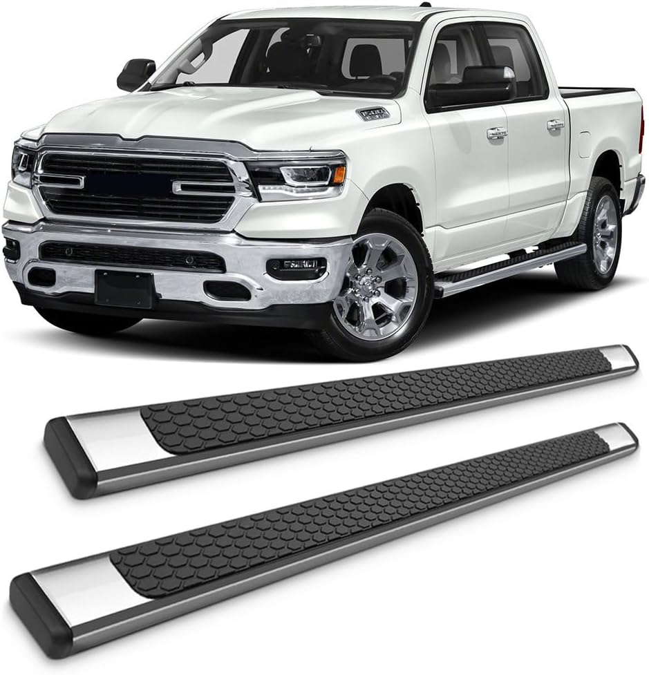 Side Step Bars Compatible with 2019-2025 Ram 1500 Crew Cab Chrome 4.5 Inch Nerf Bars Running Boards