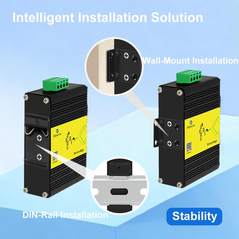 Htfoevrxs Switch Gigabit industriale a 5 porte, ingresso DC12-48V, 10/100/1000Mbps, guida DIN e IP40 a parete, monitoraggio della sicurezza/comunicazione/trasmissione dati