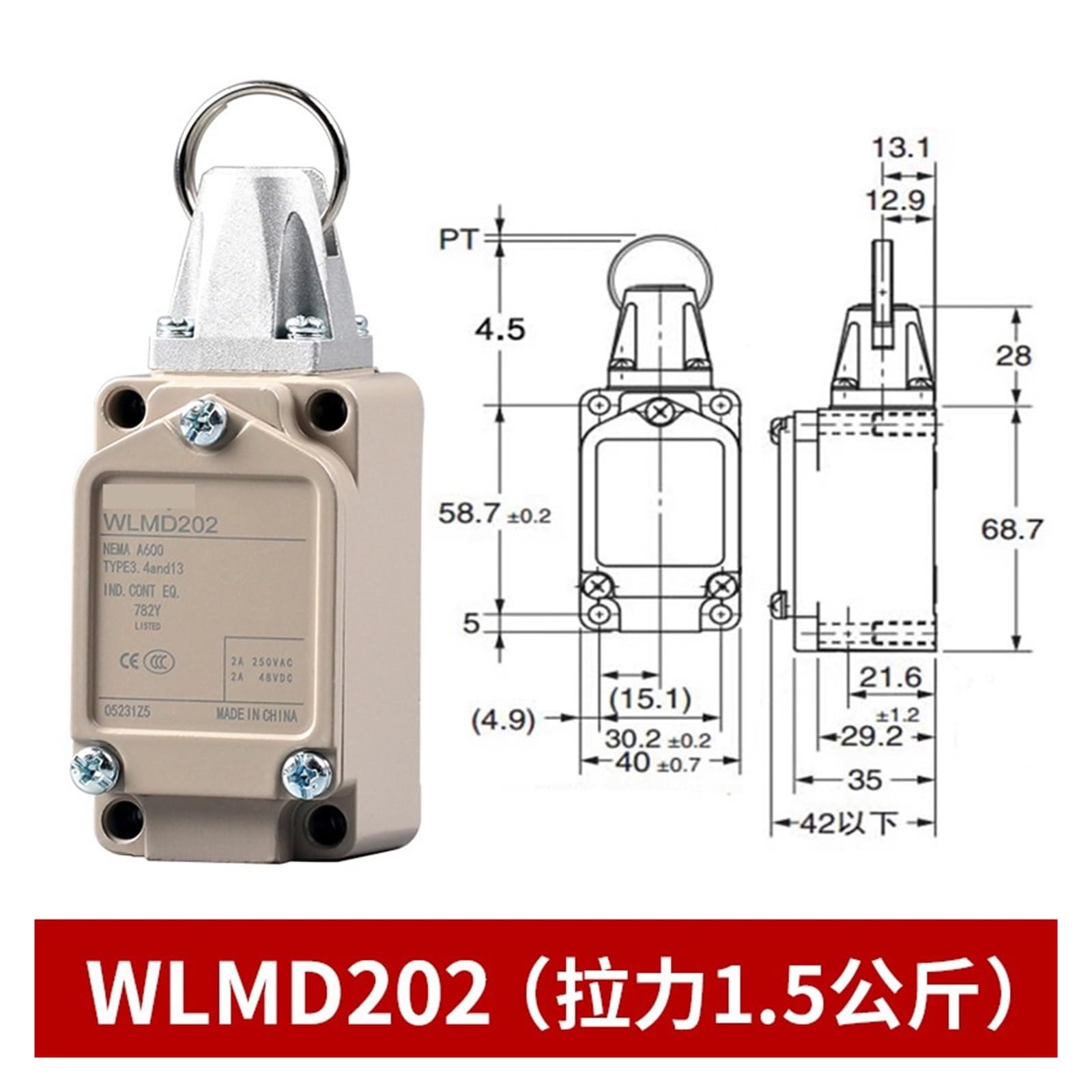 Interruptor fin carrera impermeable brazo giratorio microinterruptor WLCA
