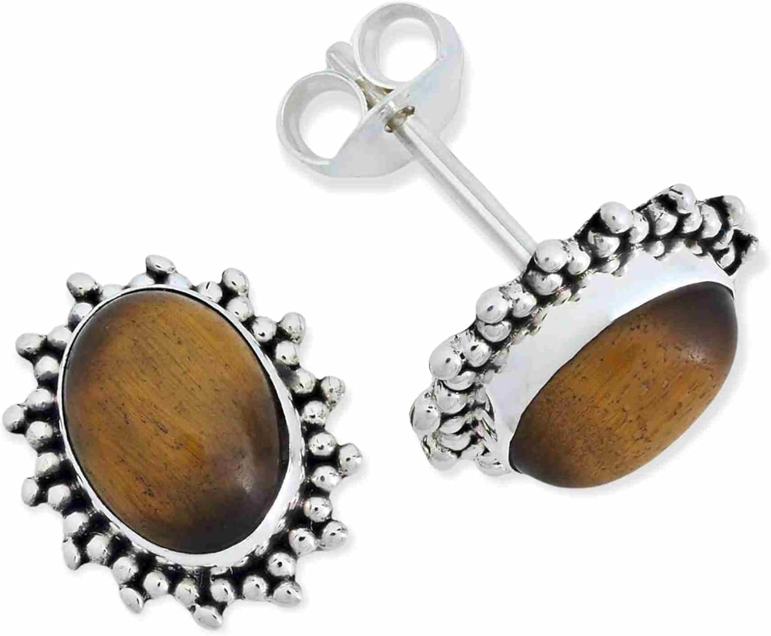 Orecchini A Bottone In Argento 925 Con Pietra Preziosa Ovale – BUWAN – Fatti A Mano